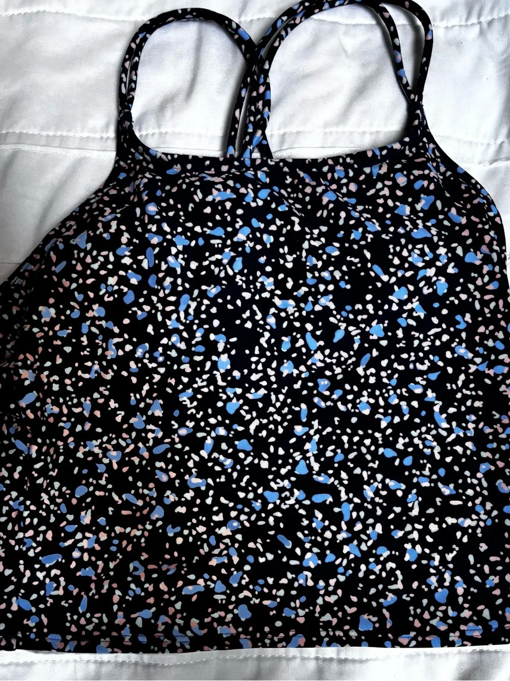 Athleta Girl Two-Piece Tankini with Blue, Green, and Light Pink Speckles